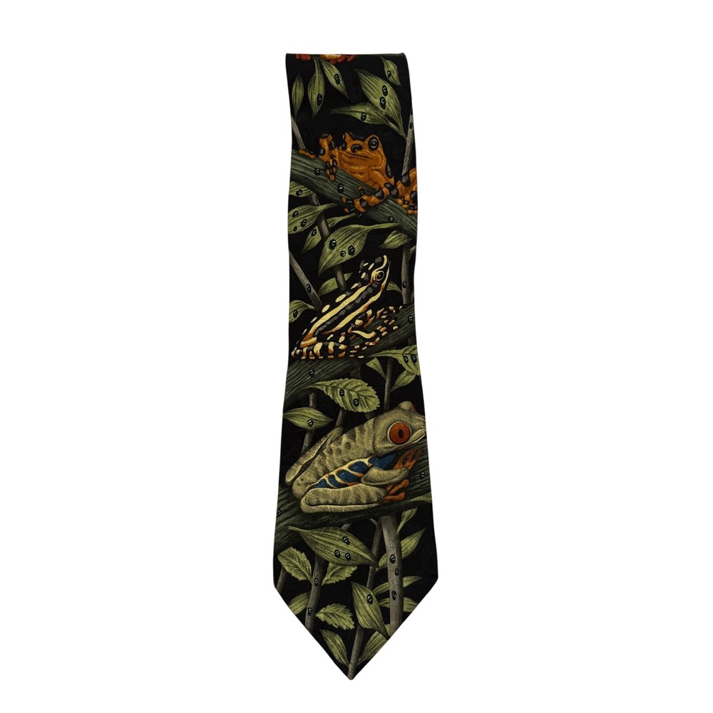 Vintage 1996 Marc Dennis Endangered Species Silk Tie Bruces Rainforest Frogs